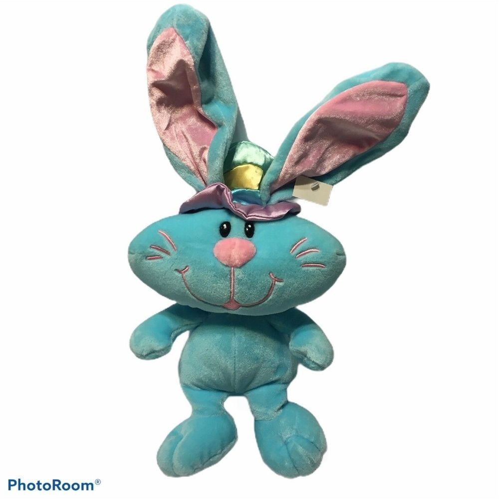 Dan Dee plush stuffed rabbit 19" Top hat blue